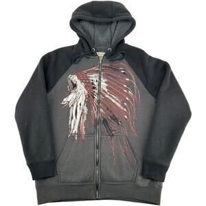 VTG y2k Men's Native American Headdress Route 66 Sherpa Full Zip Sweatshirt Sz L